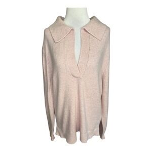 WHBM Outlet Pink Collared V-Neck Sweater Long Sleeve Knit Top Women's Large